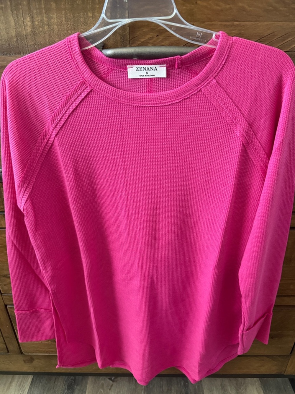 Zenana Outfitters Hot Pink Waffle Knit Long Sleeve Top